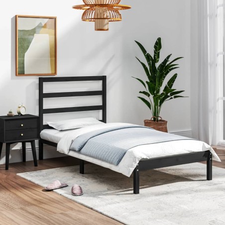vidaXL Estructura de cama madera maciza negro 75x190 cm