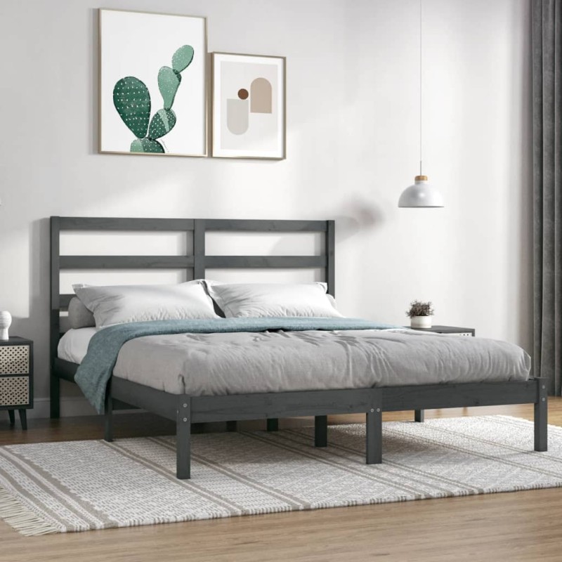 vidaXL Estructura de cama doble madera maciza gris 135x190 cm vidaXL Estructura de cama doble madera maciza gris 135x190 cm
