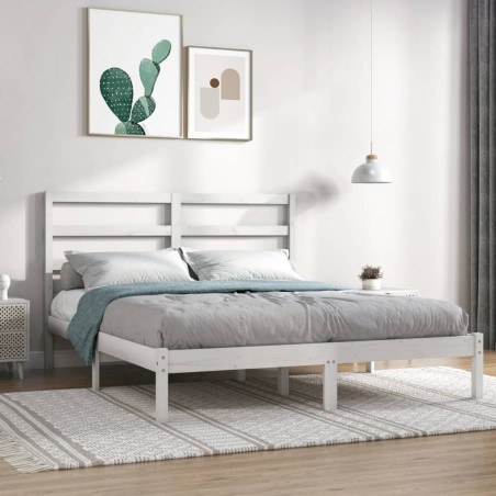 vidaXL Estructura de cama doble de madera maciza blanca 120x190cm