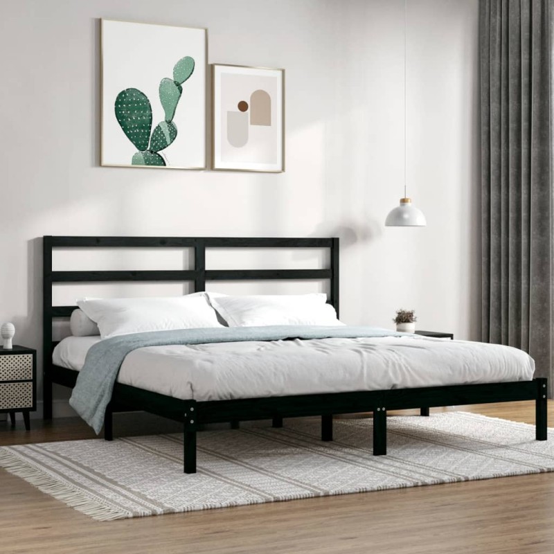 vidaXL Estructura de cama de matrimonio madera maciza negro 180x200 cm vidaXL Estructura de cama de matrimonio madera maciza negro 180x200 cm
