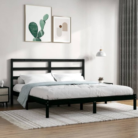 vidaXL Estructura de cama de matrimonio madera maciza negro 180x200 cm