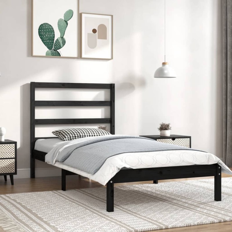 vidaXL Estructura de cama madera maciza de pino negra 100x200 cm vidaXL Estructura de cama madera maciza de pino negra 100x200 cm