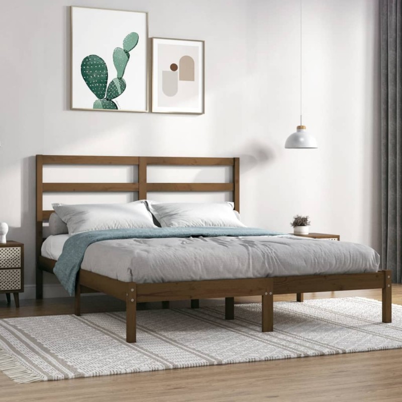 vidaXL Estructura de cama doble madera maciza marrón miel 120x190 cm vidaXL Estructura de cama doble madera maciza marrón miel 120x190 cm