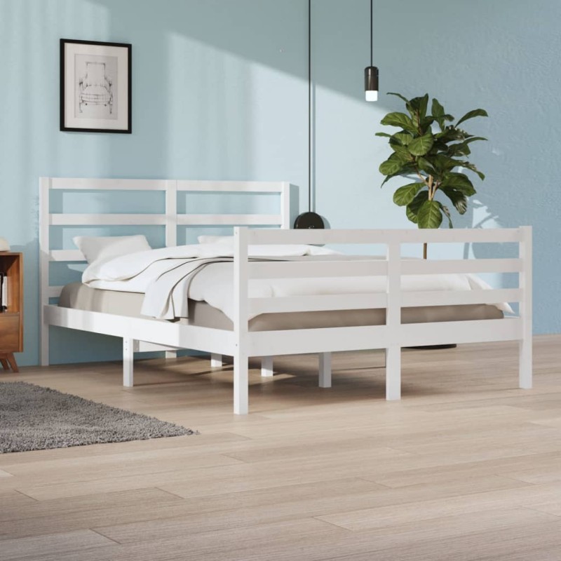 vidaXL Estructura de cama de madera de pino maciza blanca 140x200 cm vidaXL Estructura de cama de madera de pino maciza blanca 140x200 cm