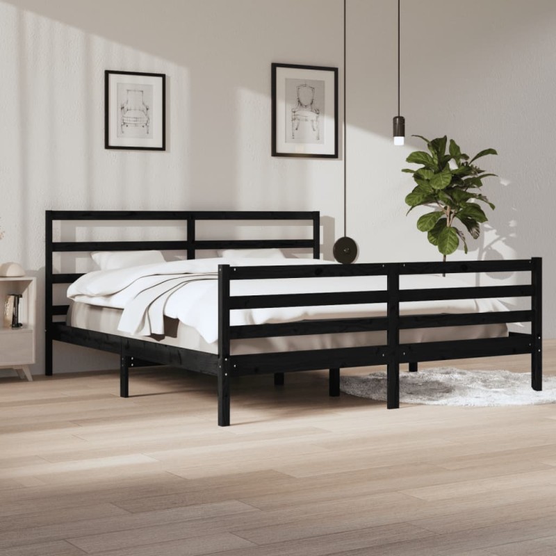 vidaXL Estructura de cama de madera maciza de pino negra 200x200 cm