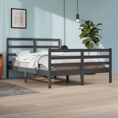 vidaXL Estructura de cama de madera maciza de pino gris 160x200 cm