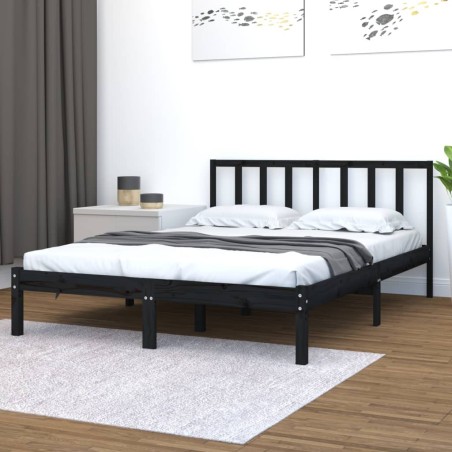 vidaXL Estructura de cama de madera maciza de pino negra 160x200 cm