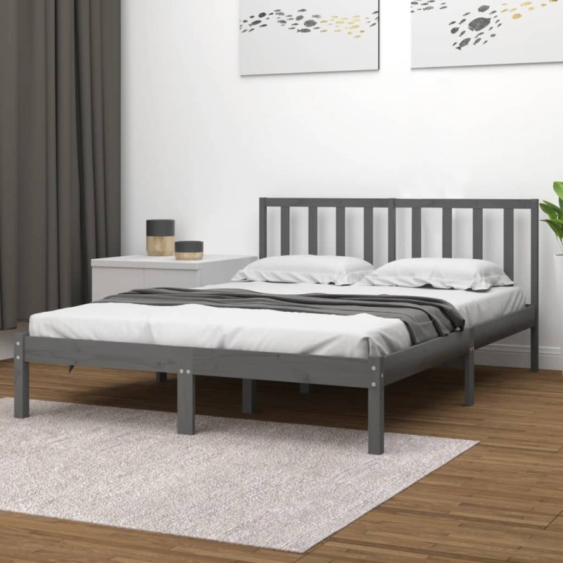 vidaXL Estructura de cama de madera maciza de pino gris 200x200 cm vidaXL Estructura de cama de madera maciza de pino gris 200x200 cm