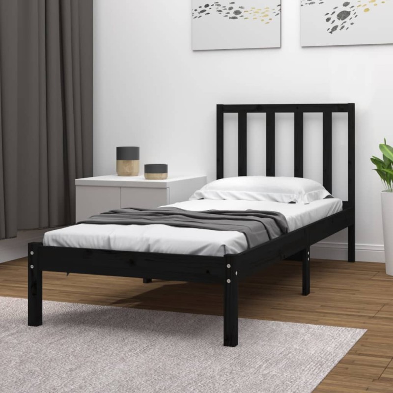 vidaXL Estructura de cama madera maciza de pino negro 75x190 cm vidaXL Estructura de cama madera maciza de pino negro 75x190 cm
