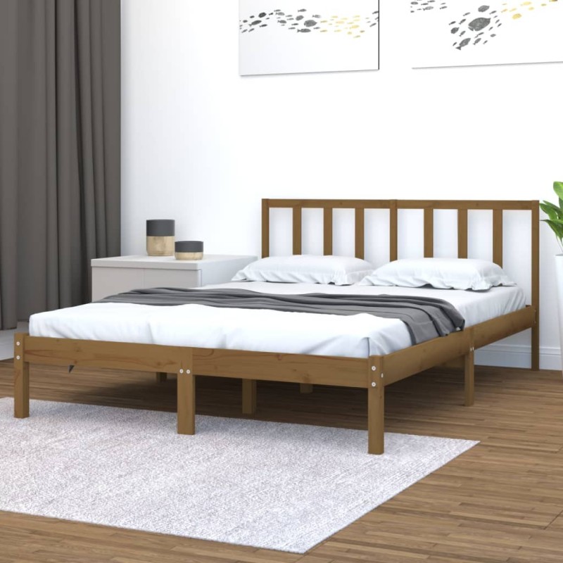 vidaXL Estructura de cama doble madera maciza marrón miel 120x190 cm