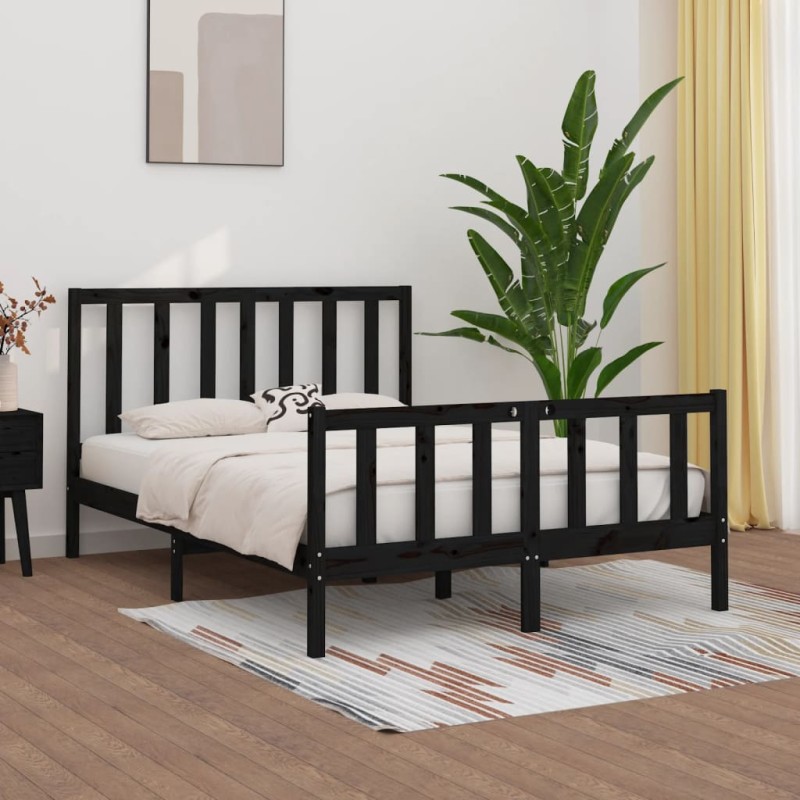 vidaXL Estructura de cama matrimonial madera maciza negra 135x190 cm vidaXL Estructura de cama matrimonial madera maciza negra 135x190 cm