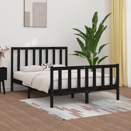vidaXL Estructura de cama matrimonial madera maciza negra 135x190 cm