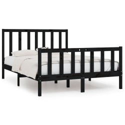 vidaXL Estructura de cama matrimonial madera maciza negra 135x190 cm