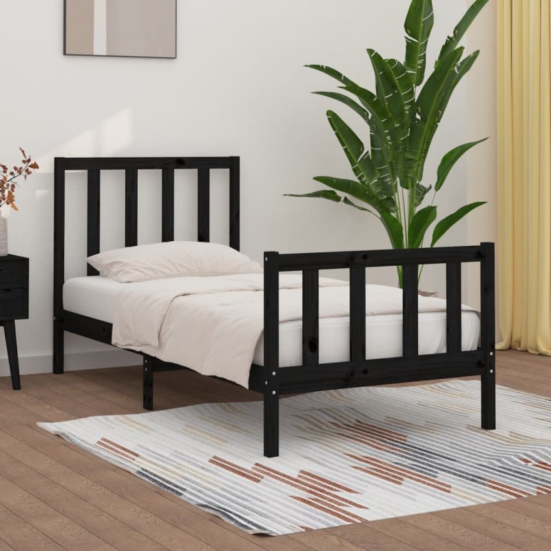 vidaXL Estructura de cama individual madera maciza negra 90x190 cm vidaXL Estructura de cama individual madera maciza negra 90x190 cm