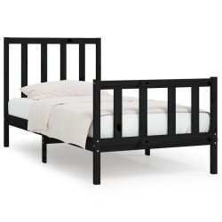 vidaXL Estructura de cama individual madera maciza negra 90x190 cm
