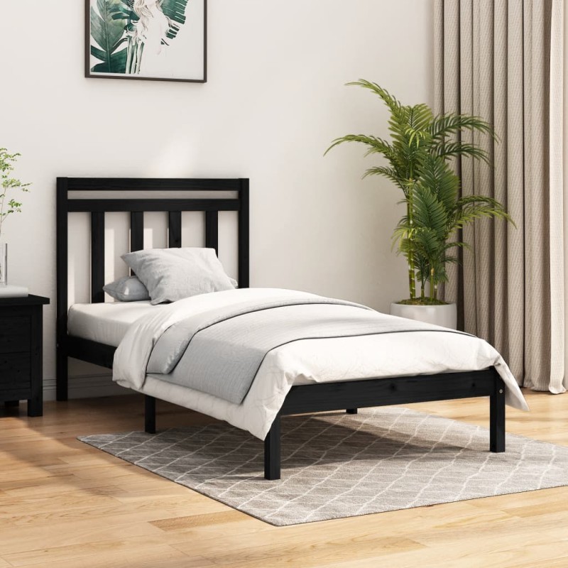 vidaXL Estructura de cama madera maciza negro 100x200 cm vidaXL Estructura de cama madera maciza negro 100x200 cm