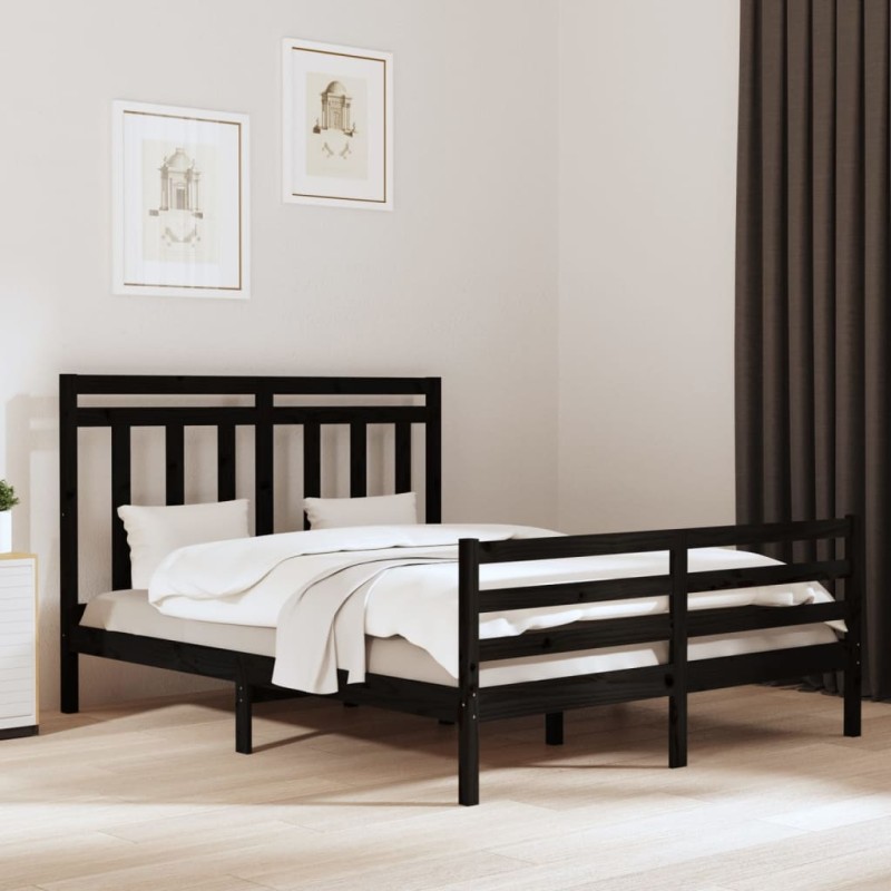vidaXL Estructura de cama de madera maciza de pino negra 160x200 cm vidaXL Estructura de cama de madera maciza de pino negra 160x200 cm