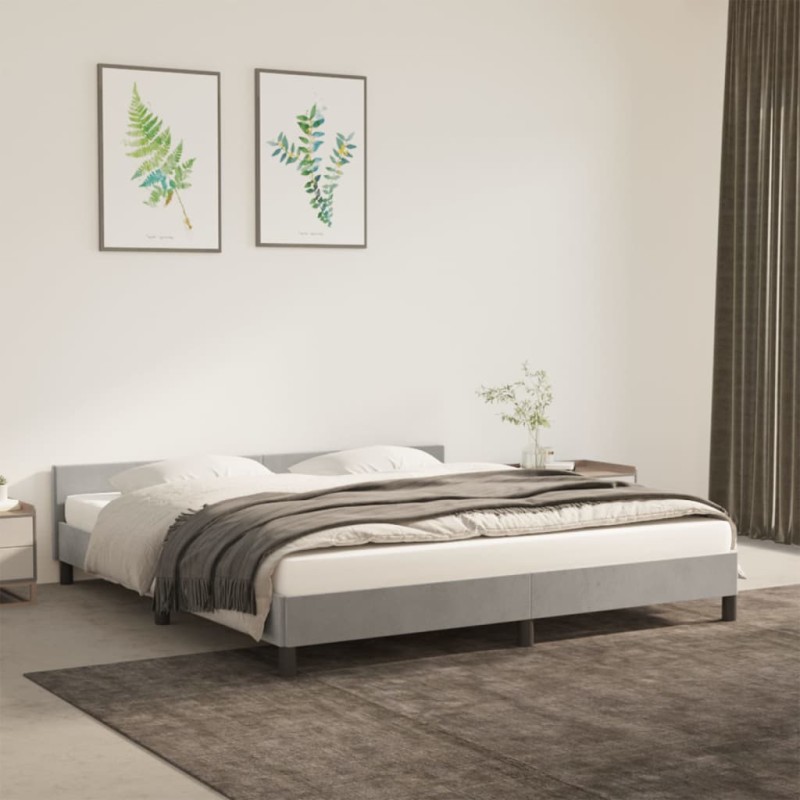 vidaXL Estructura de cama con cabecero terciopelo gris claro 180x200cm vidaXL Estructura de cama con cabecero terciopelo gris claro 180x200cm