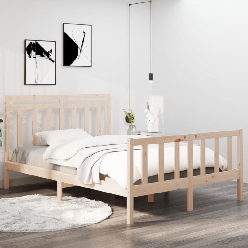 vidaXL Estructura de cama de matrimonio madera maciza 135x190 cm vidaXL Estructura de cama de matrimonio madera maciza 135x190 cm