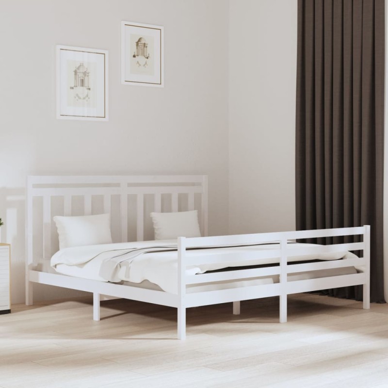 vidaXL Estructura de cama madera maciza blanca 200x200 cm vidaXL Estructura de cama madera maciza blanca 200x200 cm