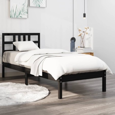 vidaXL Estructura de cama individual madera maciza negra 75x190 cm