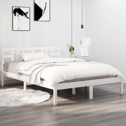 vidaXL Estructura de cama matrimonial madera maciza blanca 135x190 cm