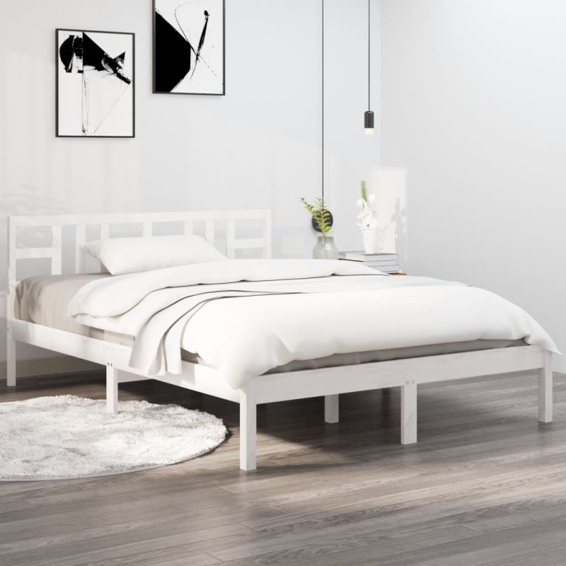 vidaXL Estructura de cama matrimonial madera maciza blanca 135x190 cm vidaXL Estructura de cama matrimonial madera maciza blanca 135x190 cm