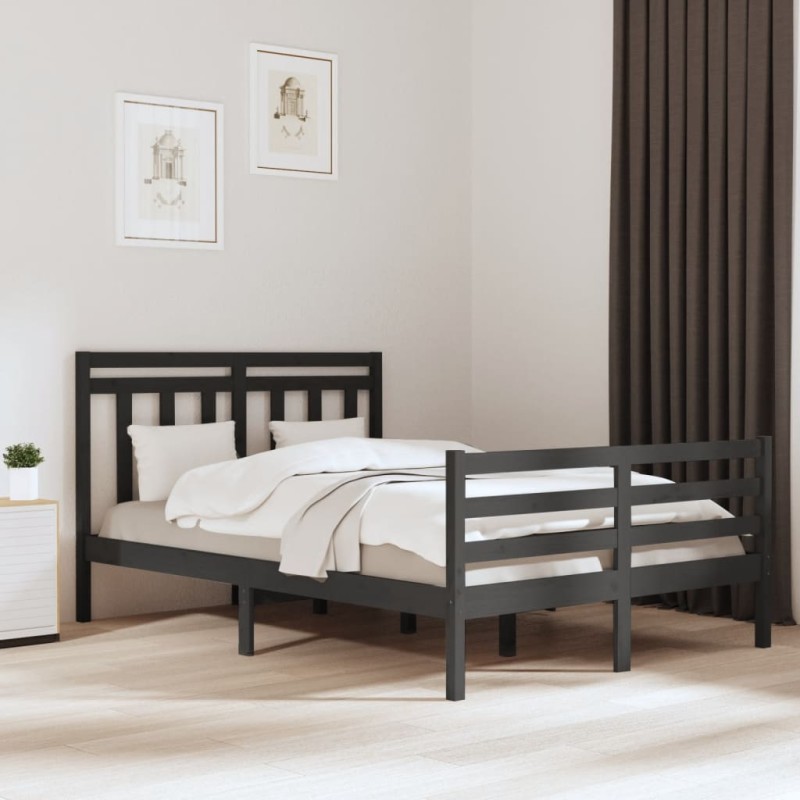 vidaXL Estructura de cama de madera maciza gris 140x200 cm vidaXL Estructura de cama de madera maciza gris 140x200 cm