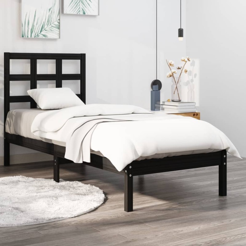 vidaXL Estructura de cama madera maciza negro 100x200 cm vidaXL Estructura de cama madera maciza negro 100x200 cm
