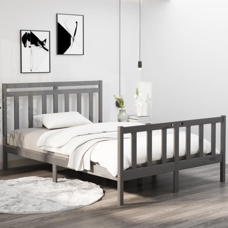 vidaXL Estructura de cama de madera maciza doble gris 135x190 cm vidaXL Estructura de cama de madera maciza doble gris 135x190 cm