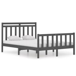 vidaXL Estructura de cama de madera maciza doble gris 135x190 cm