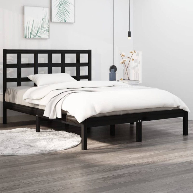 vidaXL Estructura de cama madera maciza King Size negro 150x200 cm