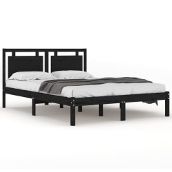 vidaXL Estructura de cama madera maciza doble pequeña negra 120x190 cm