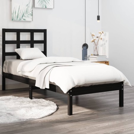 vidaXL Estructura de cama individual madera maciza negra 90x190 cm