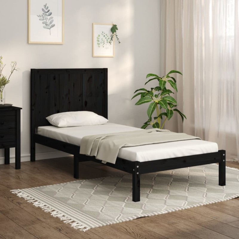 vidaXL Estructura de cama madera maciza individual negra 90x190 cm vidaXL Estructura de cama madera maciza individual negra 90x190 cm