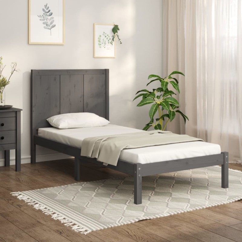 vidaXL Estructura de cama madera maciza de pino gris 90x200 cm vidaXL Estructura de cama madera maciza de pino gris 90x200 cm