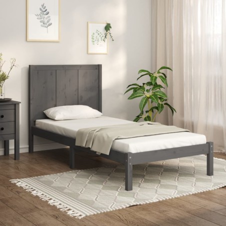 vidaXL Estructura de cama madera maciza de pino gris 90x200 cm