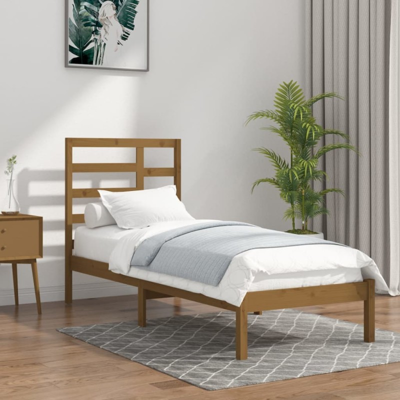 vidaXL Estructura de cama madera maciza marrón miel 100x200 cm vidaXL Estructura de cama madera maciza marrón miel 100x200 cm