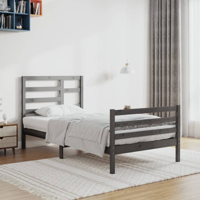 vidaXL Estructura de cama de madera maciza gris 90x200 cm
