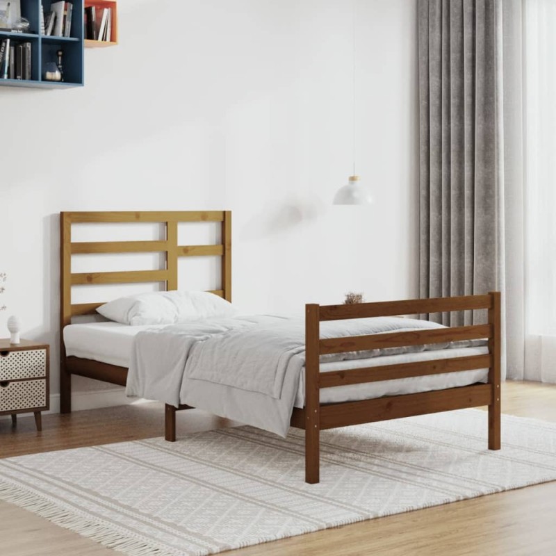 vidaXL Estructura de cama madera maciza marrón miel 100x200 cm vidaXL Estructura de cama madera maciza marrón miel 100x200 cm