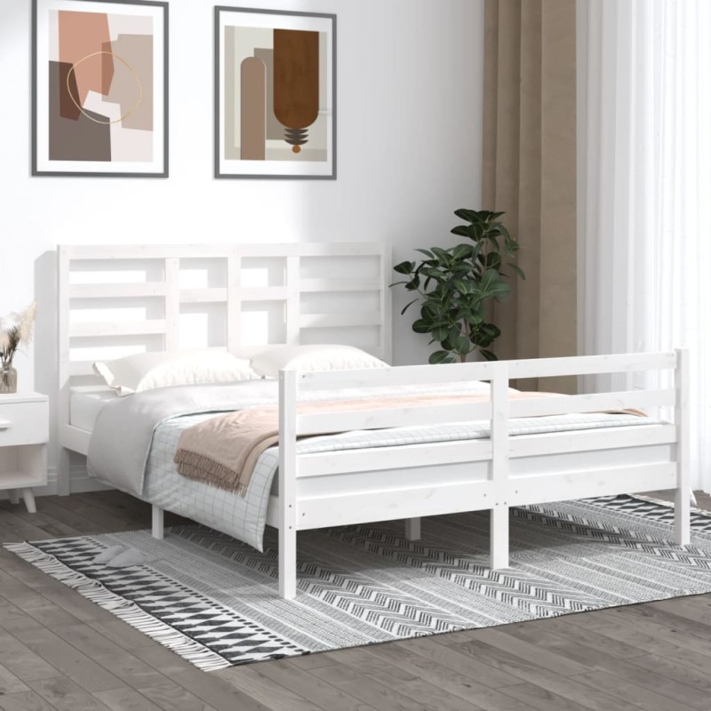 vidaXL Estructura de cama madera maciza king size blanca 150x200 cm