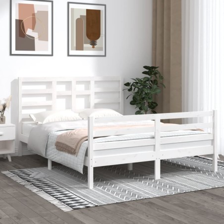 vidaXL Estructura de cama madera maciza king size blanca 150x200 cm