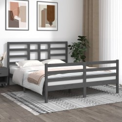 vidaXL Estructura de cama de madera maciza de pino gris 160x200 cm