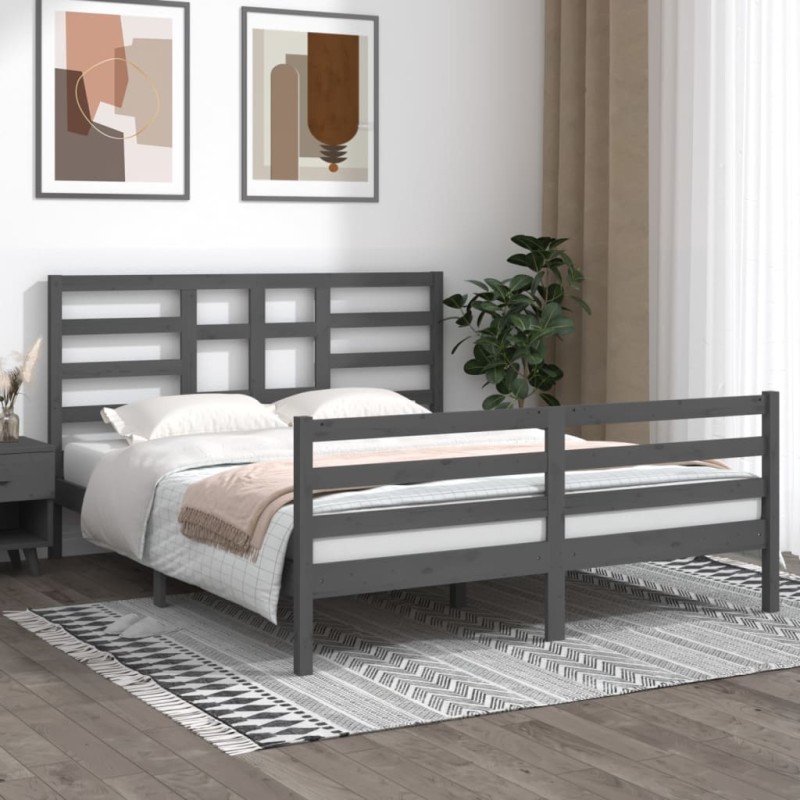 vidaXL Estructura de cama de madera maciza de pino gris 160x200 cm vidaXL Estructura de cama de madera maciza de pino gris 160x200 cm