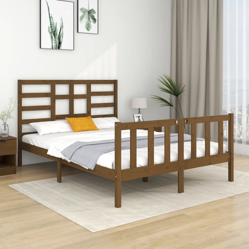 vidaXL Estructura de cama doble madera maciza marrón miel 120x190 cm