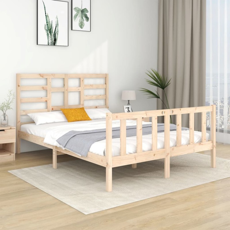 vidaXL Estructura de cama de matrimonio madera maciza 135x190 cm vidaXL Estructura de cama de matrimonio madera maciza 135x190 cm