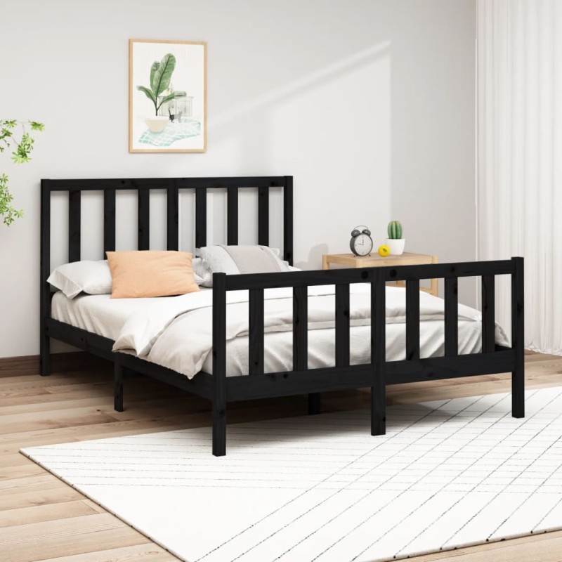 vidaXL Estructura de cama de madera maciza de pino negro 140x190 cm vidaXL Estructura de cama de madera maciza de pino negro 140x190 cm