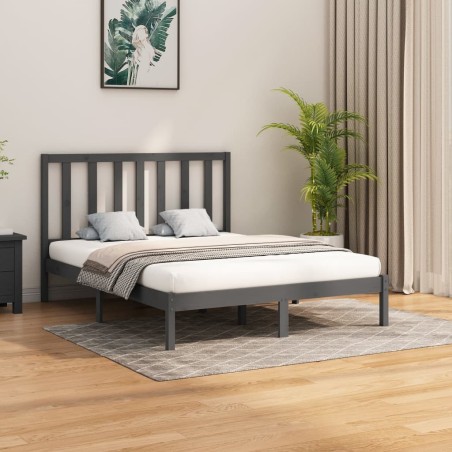 vidaXL Estructura de cama madera maciza king size gris 150x200 cm