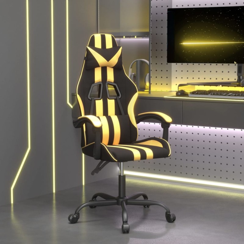 vidaXL Silla gaming giratoria cuero sintético negro y dorado vidaXL Silla gaming giratoria cuero sintético negro y dorado