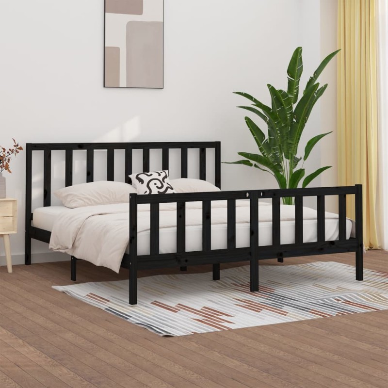 vidaXL Estructura de cama de madera maciza negra Super King 180x200 cm vidaXL Estructura de cama de madera maciza negra Super King 180x200 cm